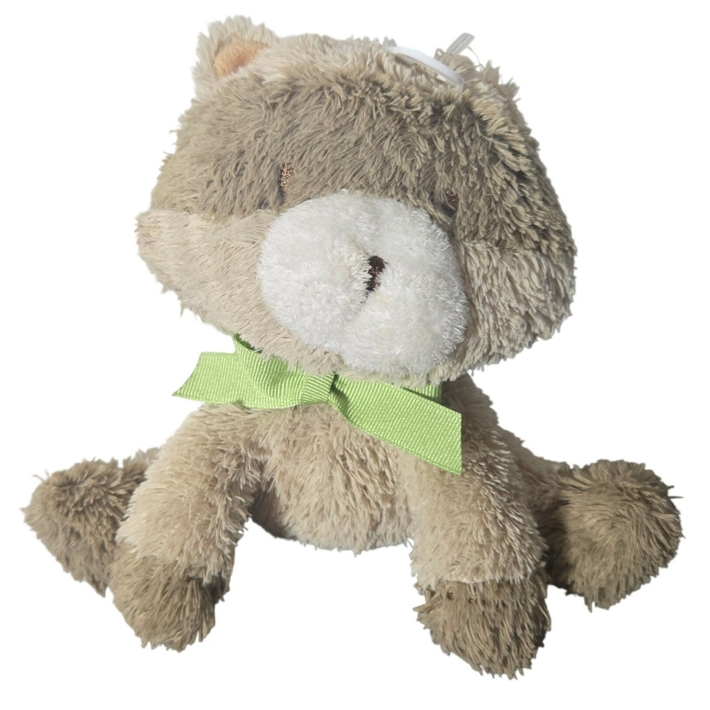 Carters Plush Raccoon Stuffed Animal Green Bow Neutral Nursery Toy Plushie Lovey